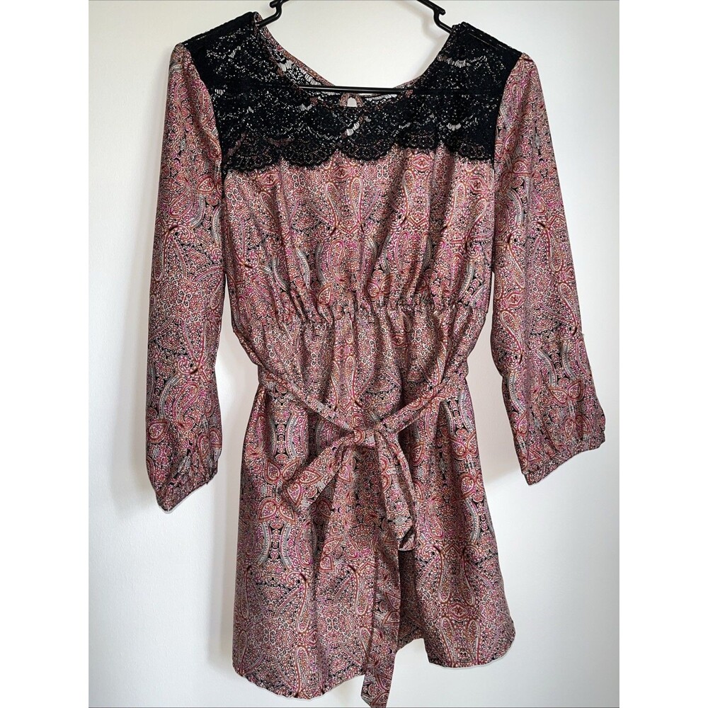 Motherhood Maternity Paisley Print Dress with Lace Detail and Waist Tie Size M